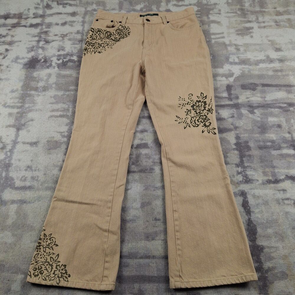 Lauren Jeans Co Ralph Lauren Womens 8p Tan Khaki Floral Print Denim Jeans...